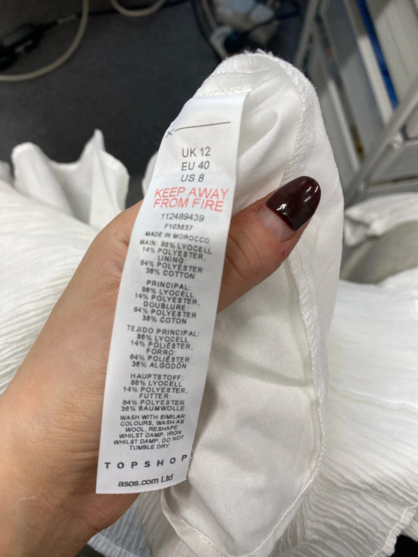 Topshop white textured 3/4 sleeve mini dress UK 12 KS002