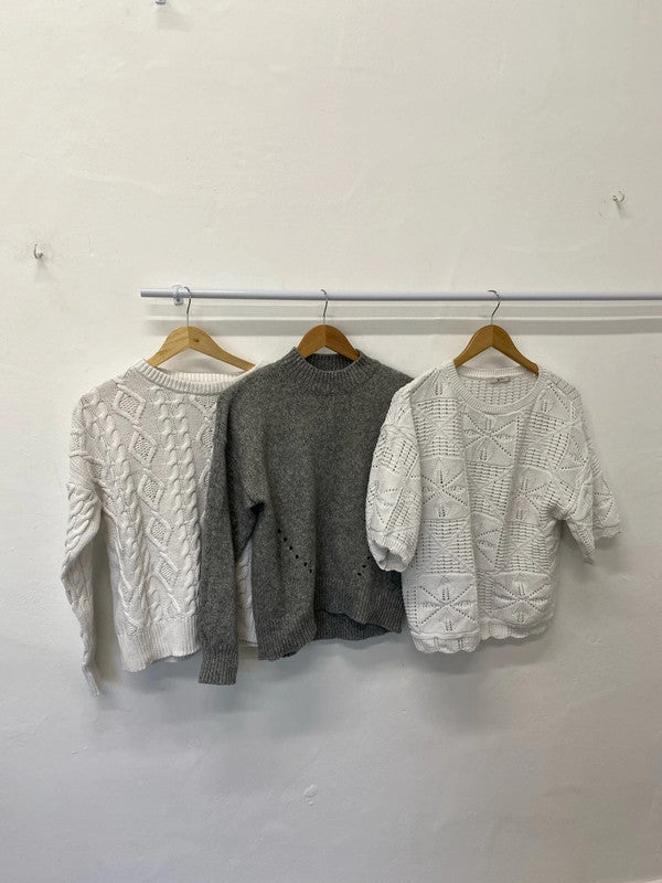 Fabulous trio of crochet knit jumpers Uk12-14 Tu & warehouse #4 LN001