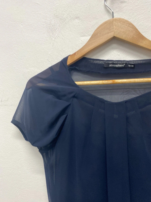 Stunning Navy sheer mesh with slip party occasion dress classy Uk10 MA003