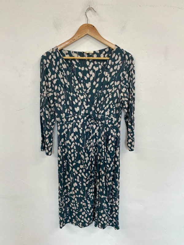 White Stuff Elegant Sea Green Botanical Pattern Midi Dress UK 12 MM005