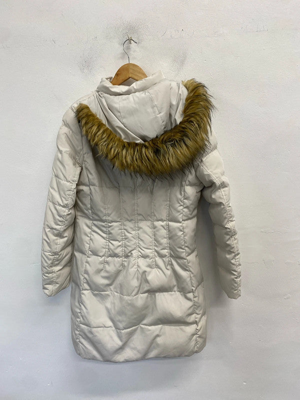 Gorgeous ivanka trump cream puffer faux fur hood coat UK M KM005