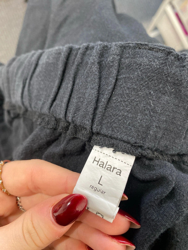 Lovely halara black wide leg trousers cotton UK L LG004