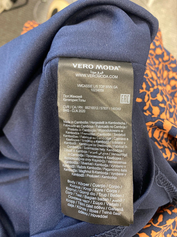 Lovely Vero Moda brown navy pattern blouse new with tags UK S AG005