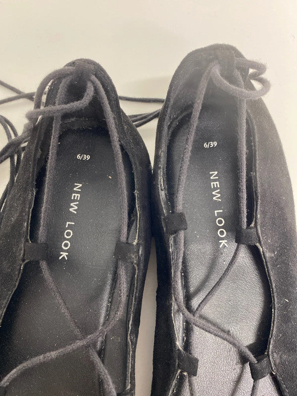 New Look Chic Black Faux Suede Ballet Flats UK 6 NC001