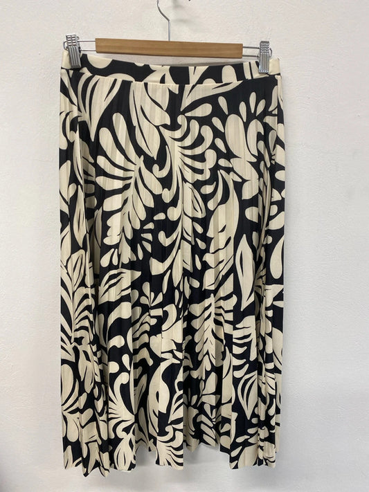 F&F Elegant Cream & Black Botanical Pattern Pleated Midi Skirt UK 10 LP003