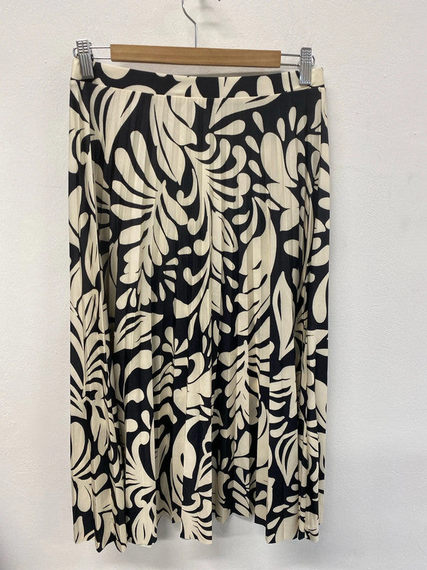 F&F Elegant Cream & Black Botanical Pattern Pleated Midi Skirt UK 10 LP003