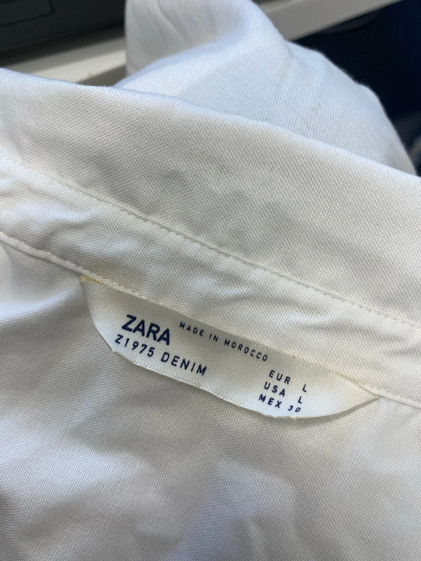 Lovely Zara denim white black trim shirt UK L JB001