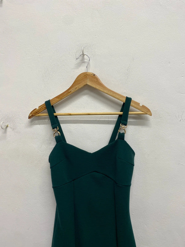 Stunning river island midi split Forrest green dress UK 6 YTH01