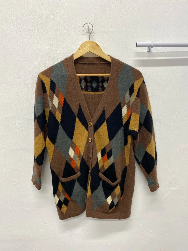 Fabulous vintage cardigan argyle pattern 70% Lambswool MM005
