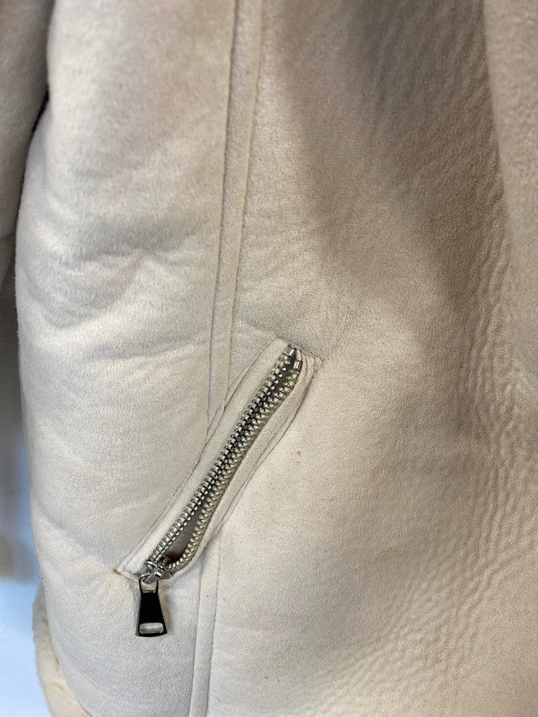 Next Fabulous Cream Faux Fur & Faux Leather Jacket UK 10 CJ001