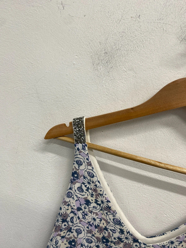 Gorgeous next petite new lilac floral sparkle cami UK 16 petite FR001