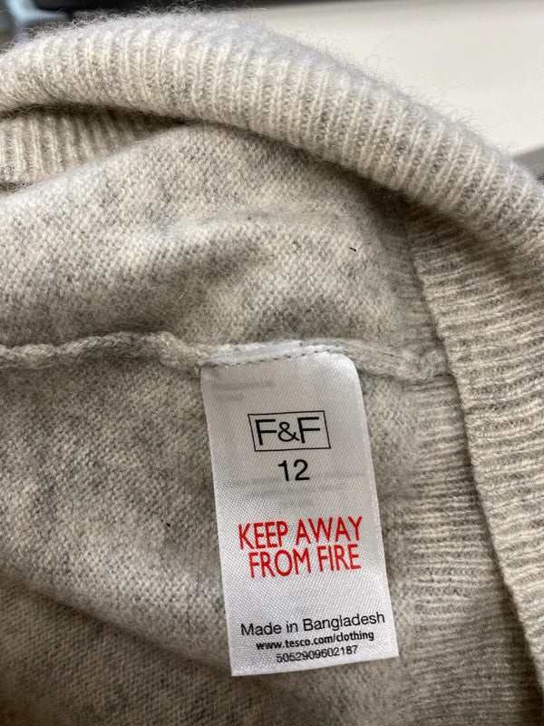 Stunning F&f beige cashmere 100% jumper knit UK 12 EC004