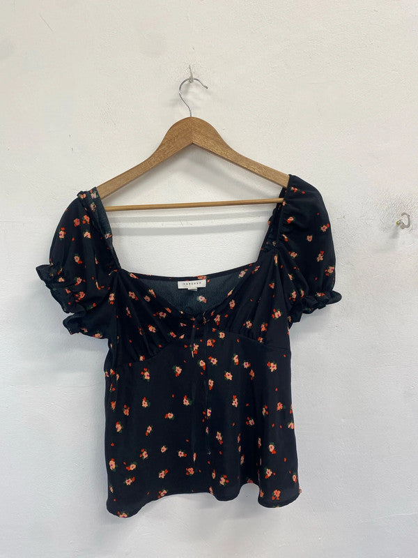 Lovely Topshop floral ditsy top black red UK 12 LB004