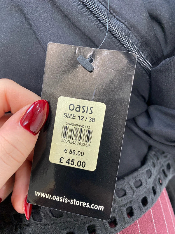 Lovely oasis embroidered grey midi skirt office UK 12 KN003