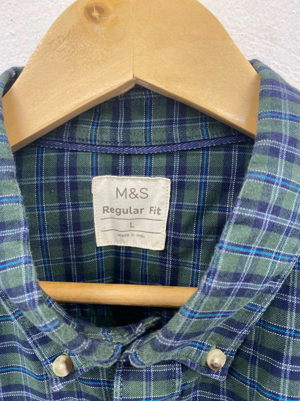 M&S Smart Green & Blue Check Shirt Size L SR006