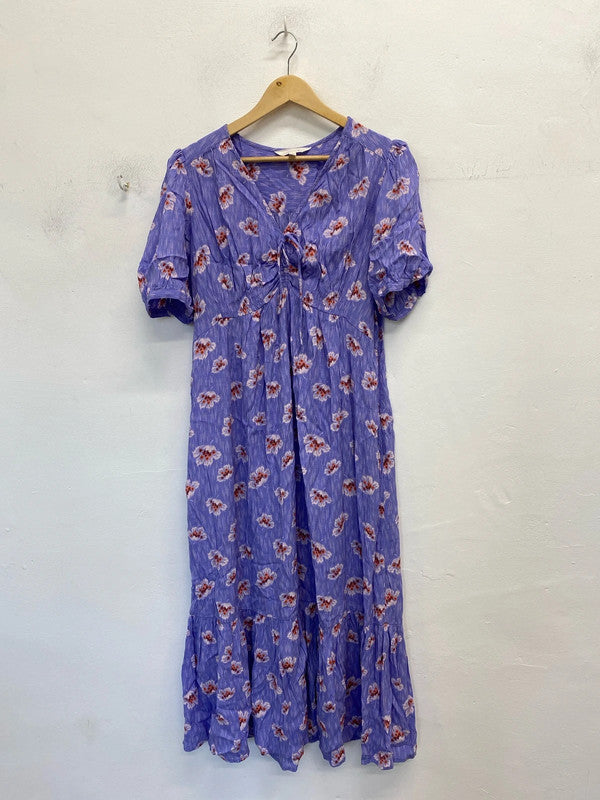 Fabulous M&S violet Midaxi dress puff sleeve Uk 16 classic GW001