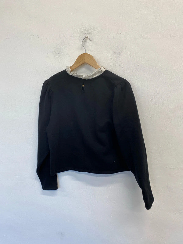 Lovely zara black frill neck jumper UK M JB001