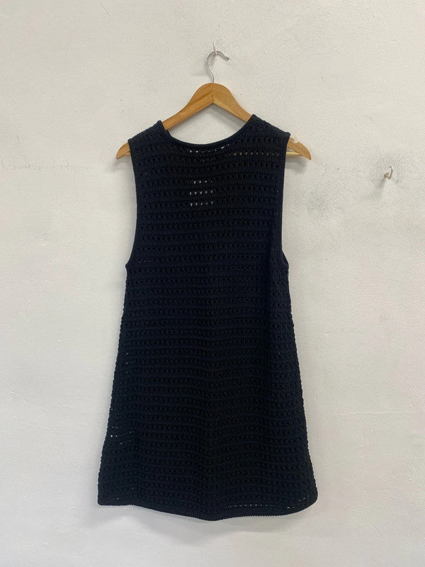 Lovely edited black crochet beach cover up dress midi UK 14 LB001