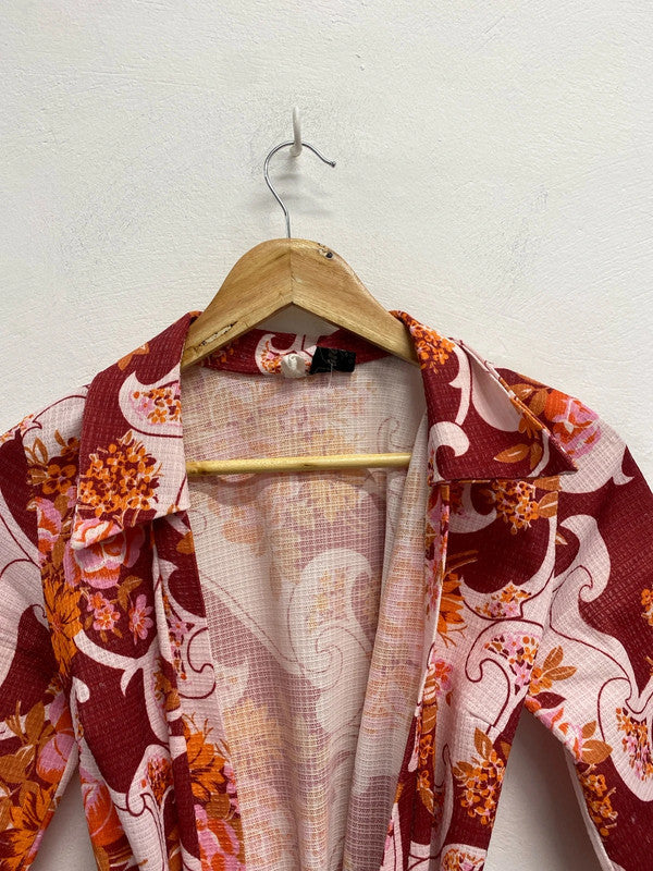 Lovely vanjoy vintage red orange floral swirl wrap dress pit to pit 20 length 45 inches NS003