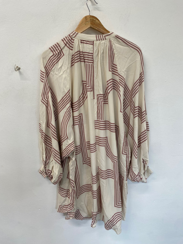 Fabulous H&M tunic Dress 12 Ivory with geometric Red Pattern DM002