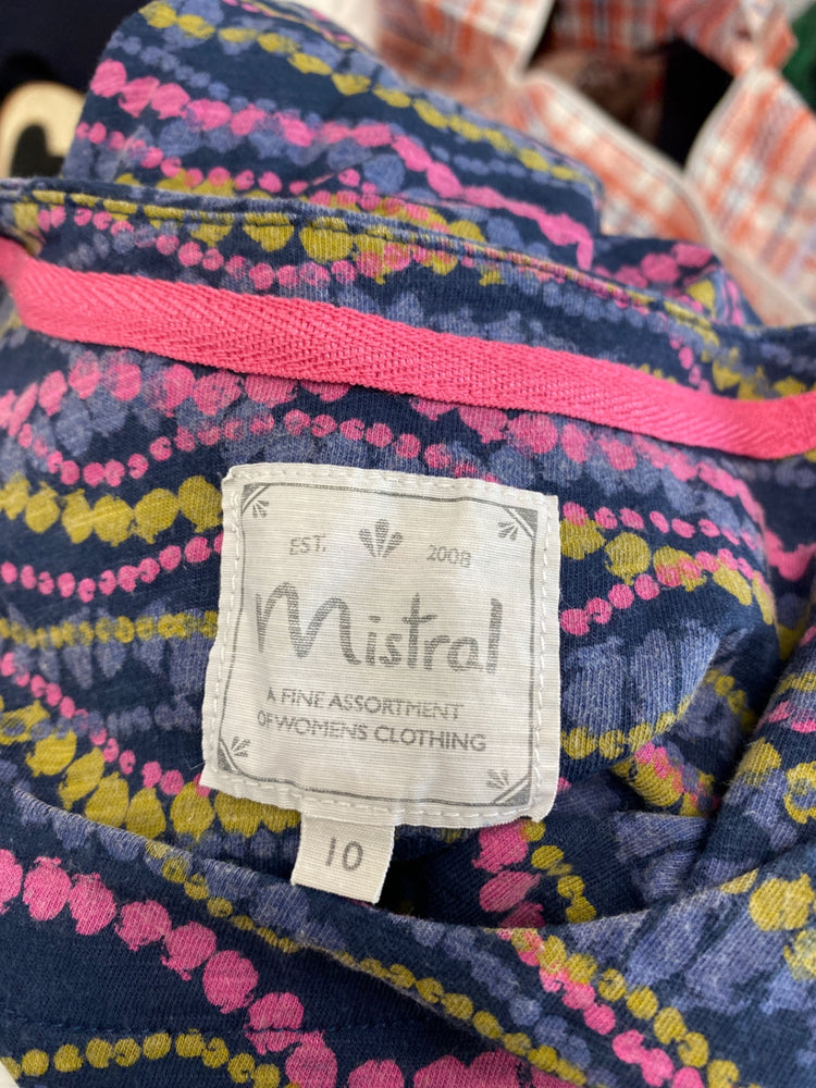 Fabulous Mistral Dress UK 10 Navy Blue with Multicolor Patterns WLH01