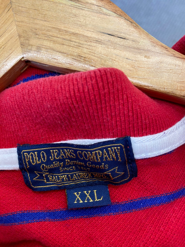 Fabulous Polo Jean Company Polo Shirt Ralp Lauren XXL Red with Blue Stripes KM001