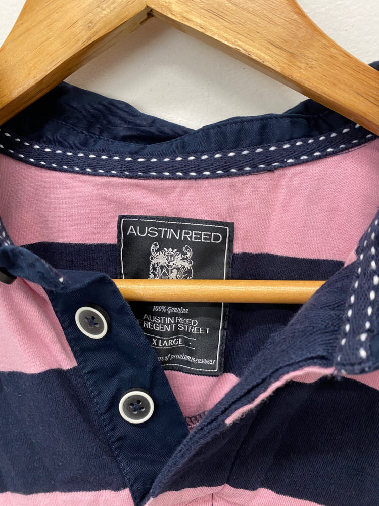Fabulous Austin Reed Polo Shirt XL Pink and Navy Stripes KM001