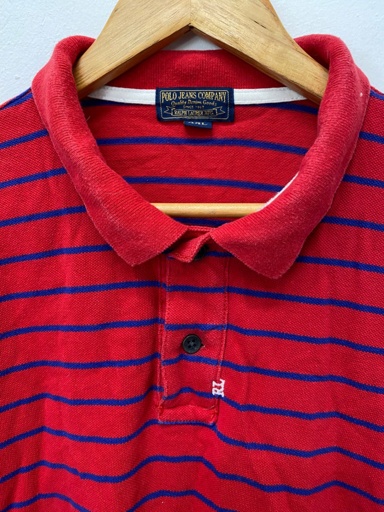Fabulous Polo Jean Company Polo Shirt Ralp Lauren XXL Red with Blue Stripes KM001