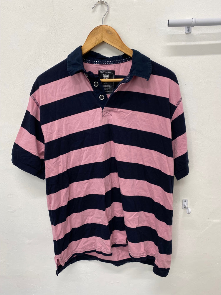 Fabulous Austin Reed Polo Shirt XL Pink and Navy Stripes KM001