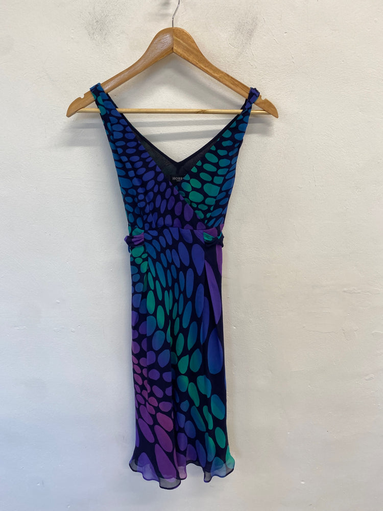 Fabulous Hobbs Dress UK 8 Purple and Blue spotted midi WLH01