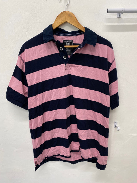 Fabulous Austin Reed Polo Shirt XL Pink and Navy Stripes KM001