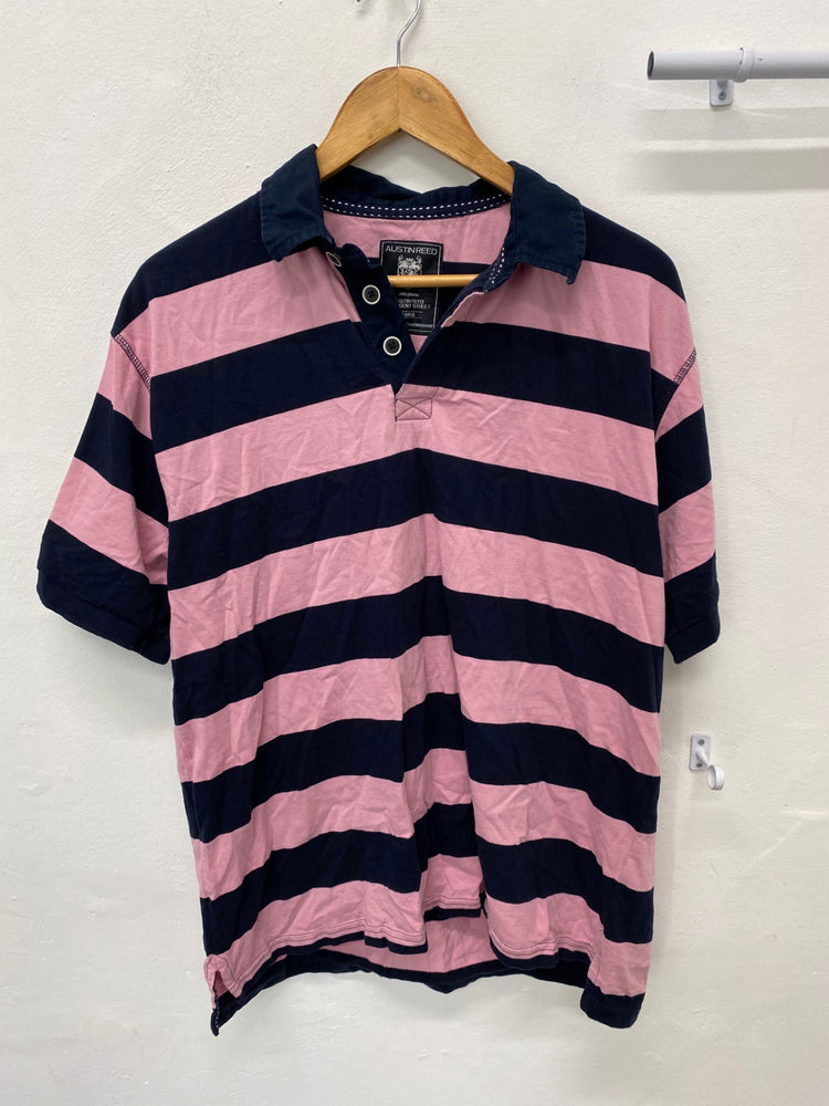 Fabulous Austin Reed Polo Shirt XL Pink and Navy Stripes KM001