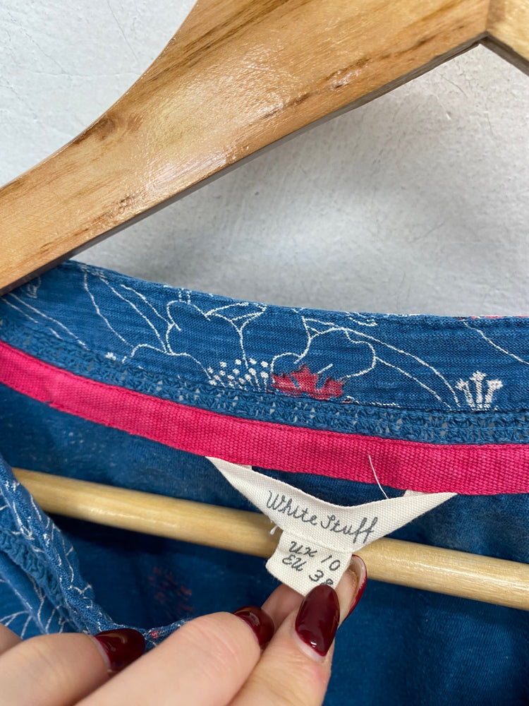 Fabulous White stuff Dress UK 10 Blue floral outline WLH01