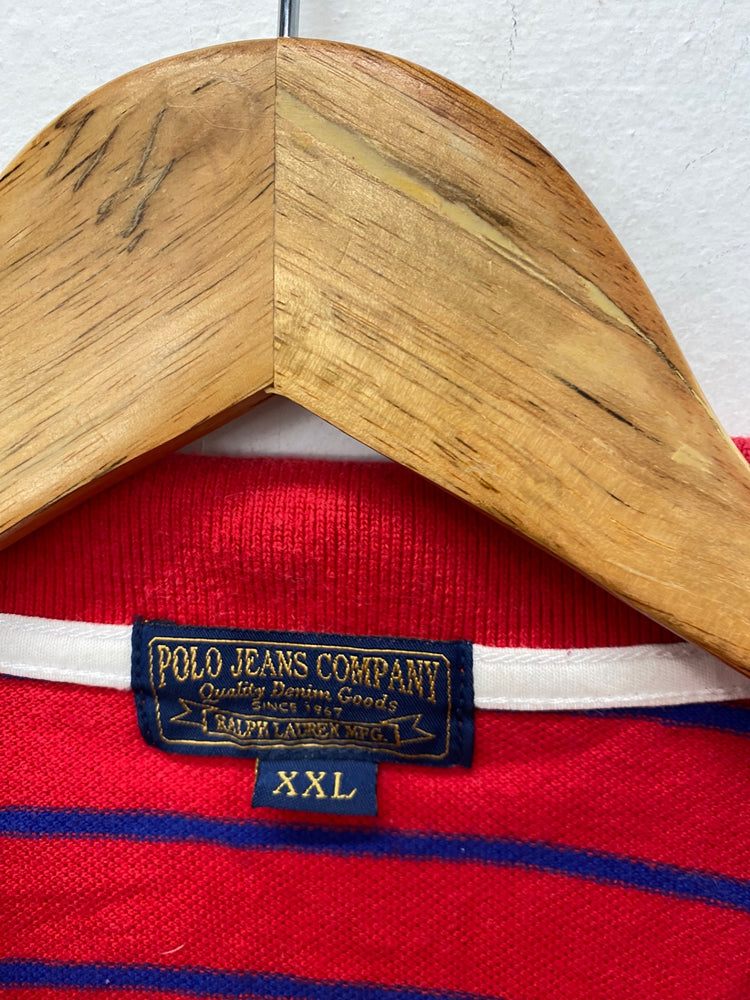 Fabulous Polo Jean Company Polo Shirt Ralp Lauren XXL Red with Blue Stripes KM001