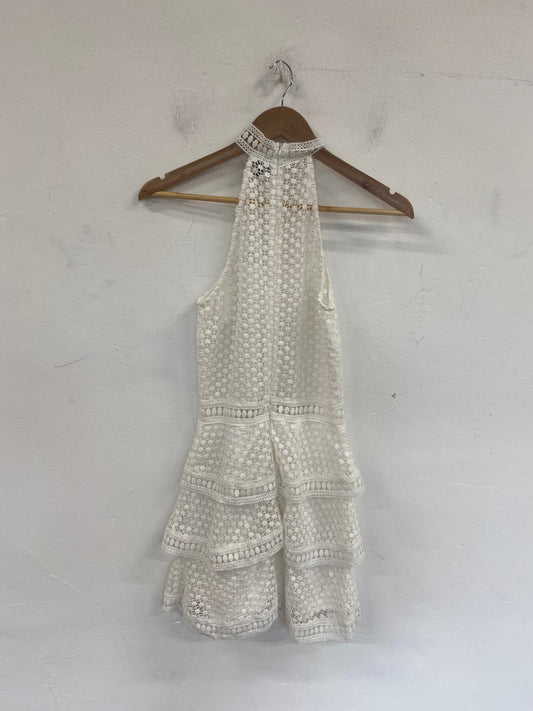 Fabulous Pretty Little Thing Halterneck Mini Dress Uk 6 White Broderie RG020
