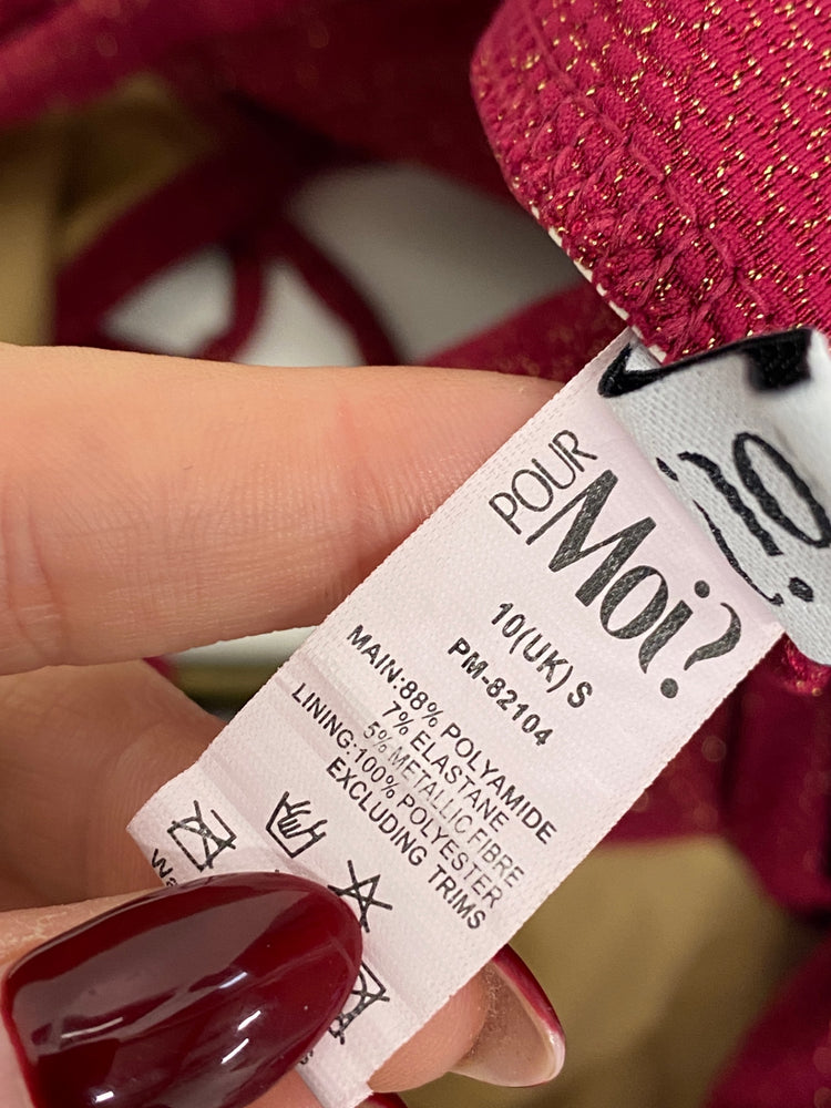 Gorgeous POR moi Swimsuit S Burgundy sparkle metallic summer vibe RG020