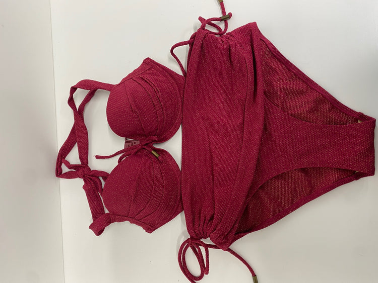 Gorgeous POR moi Swimsuit S Burgundy sparkle metallic summer vibe RG020