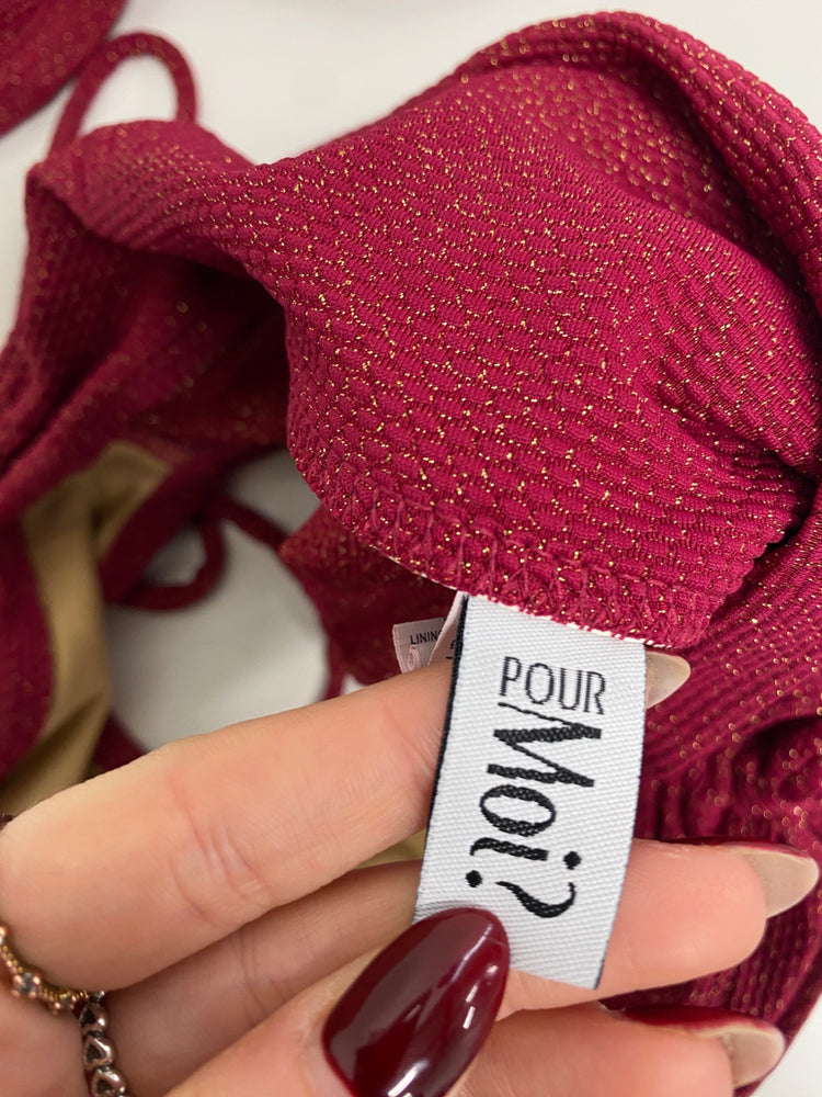 Gorgeous POR moi Swimsuit S Burgundy sparkle metallic summer vibe RG020