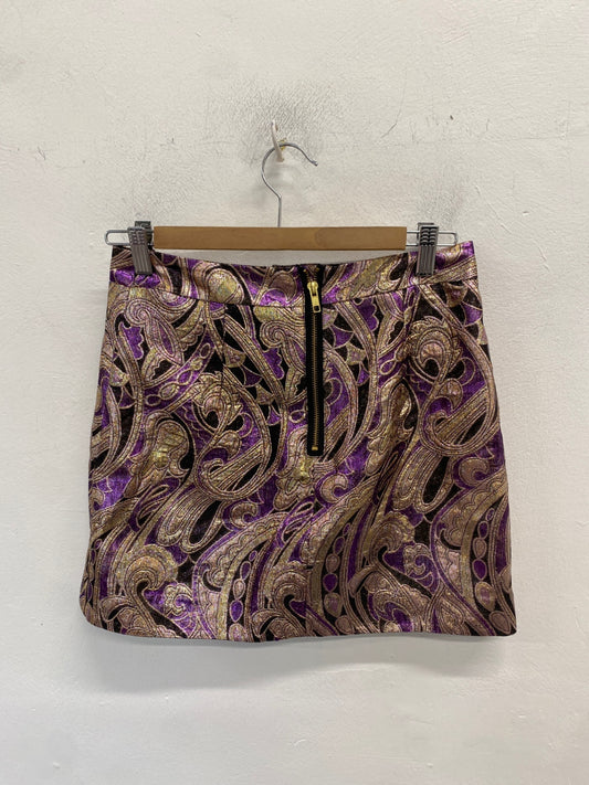 Gorgeous H&M Skirt UK 8 Purple and Gold pattern mini RG020