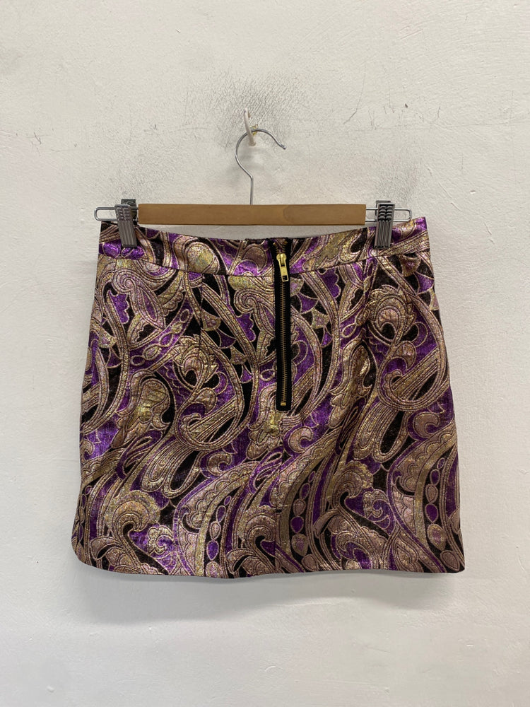 Gorgeous H&M Skirt UK 8 Purple and Gold pattern mini RG020