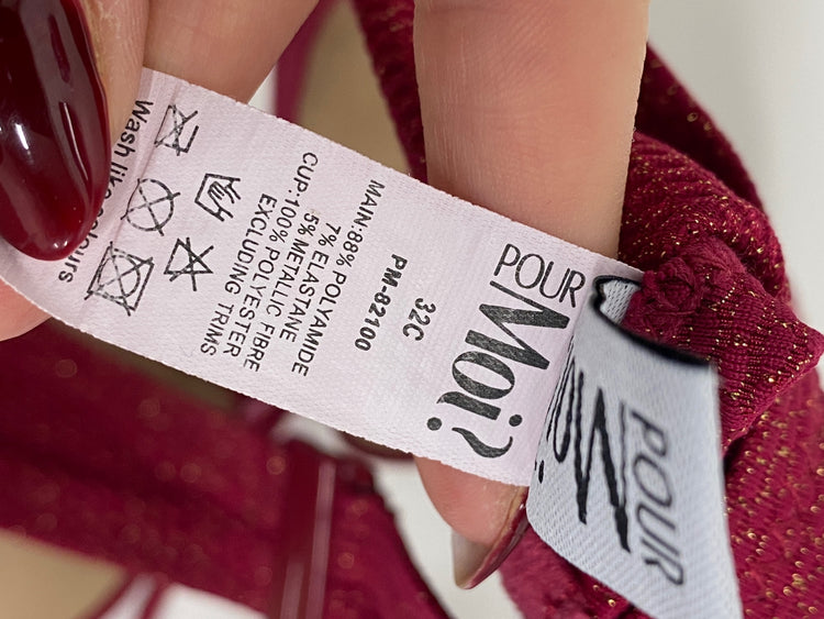 Gorgeous POR moi Swimsuit S Burgundy sparkle metallic summer vibe RG020