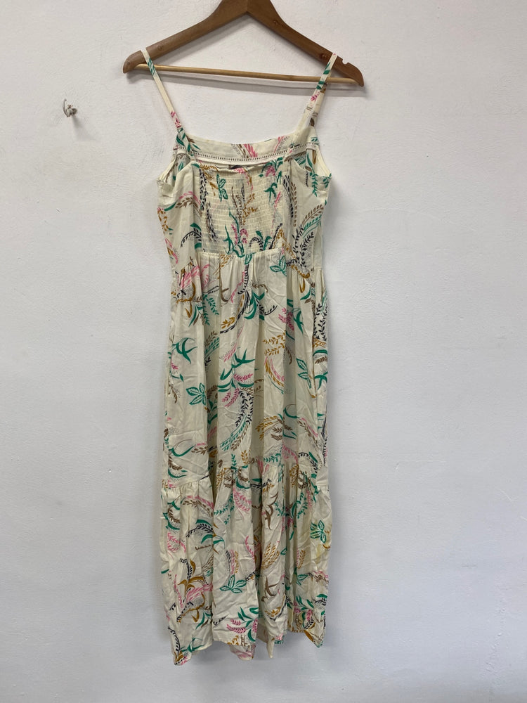 Boho Chic Marks & Spencers Midi Dress UK 8 Cream Multicolour Botanical Print RG020