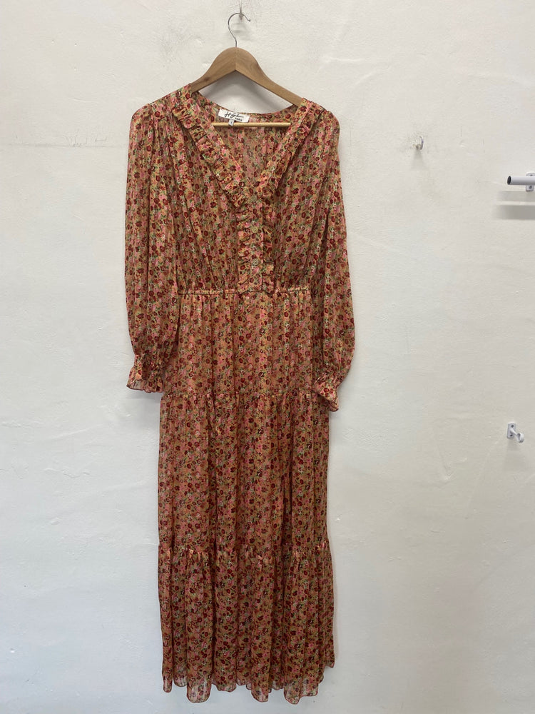 Fabulous Jeff Gallano Maxi Dress UK 12 Red and Green Floral RG020