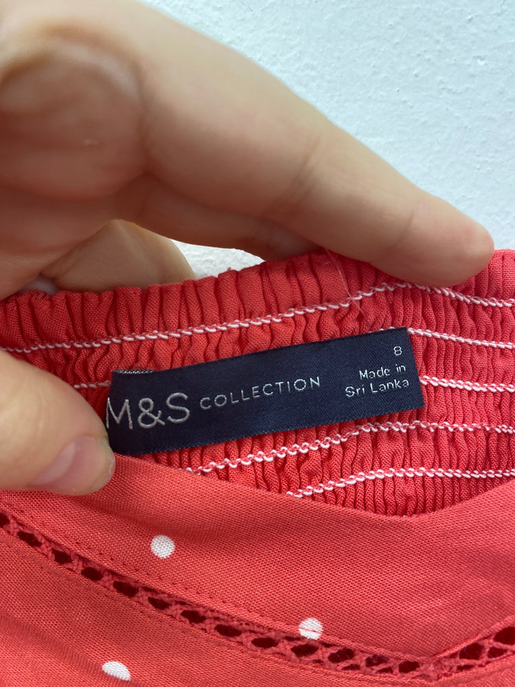 Marks and Spencer Boho Chic Midi Dress UK 8 Red & White Polkadot RG020