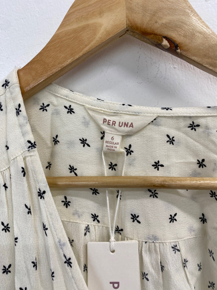 Fabulous PER UÑA Dress Uk 6 Cream with black floral pattern