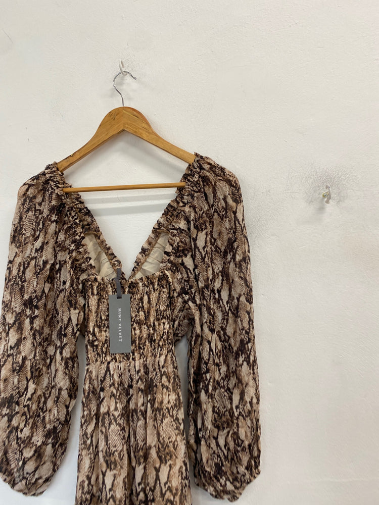 Fabulous Mint Velvet Maxi Dress UK 8 Brown snakeprint and beige RG020
