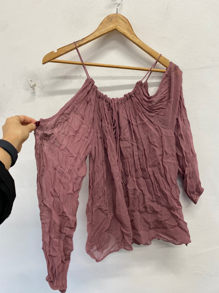 Gorgeous Next Halterneck top UK 16 Purple cut out shoulder summer boho DF001