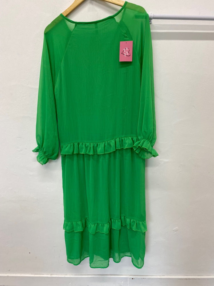 Gorgeous Golden Days Paris Midi Dress XL Emerald Green Romantic floaty KM001