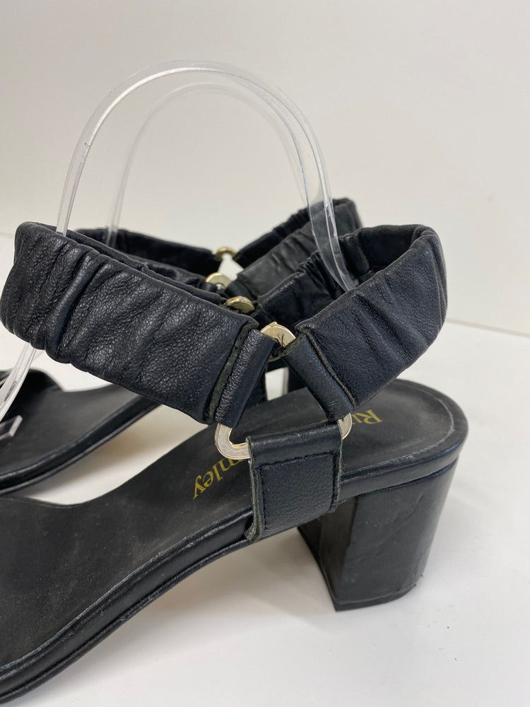 Gorgeous Russell & Bromley Sandals UK 8 Black Leather mid block heels DF001