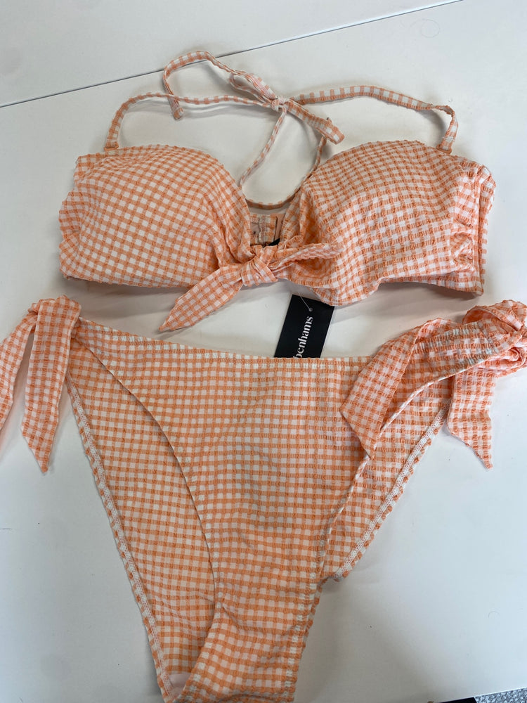 Gorgeous Debenhams Bikini set UK 18 Peach and white checkered boho summer DF001